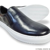 PARASHOE 本革 スリッポン レザースニーカー カジュアルシューズ 手染めアンティーク黒（パティーヌ ブラック）3E（EEE）【オパンケ製法・革靴・紳士靴】(PSMO-1902-BLK)