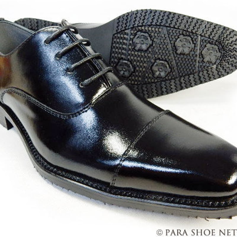 PARASHOE 本革 内羽根ストレートチップ ビジネスシューズ 黒 3E（EEE