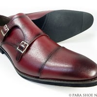 PARASHOE 本革 ダブルモンクストラップ ビジネスシューズ ワイン 4E 27.5cm、28cm、28.5cm、29cm、29.5cm、30cm、31cm、32cm（PS1808-WIN）