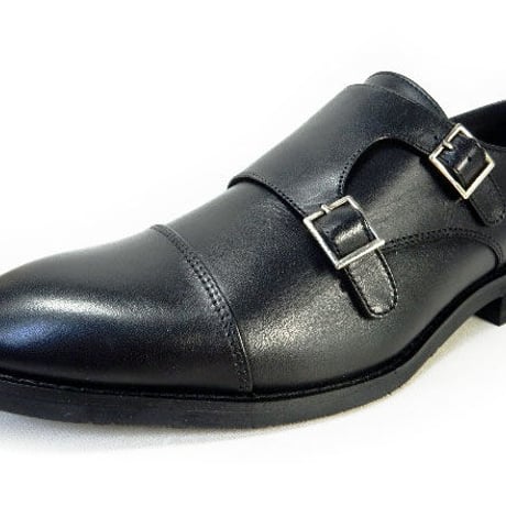 PARASHOE 本革 ダブルモンクストラップ ビジネスシューズ 黒 3E 22cm、22.5cm、23cm、23.5cm、24cm【小さいサイズ 革靴】（PS-1803-BLK）