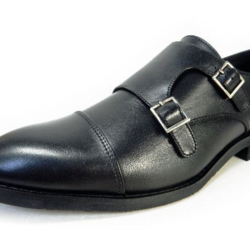 PARASHOE 本革 ダブルモンクストラップ ビジネスシューズ 黒 3E