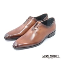 MON MODEL 本革 ホールカット（ワンピース）ビジネスシューズ 手染めアンティーク茶色（パティーヌ ブラウン）2E（EE）～3E（EEE）【マッケイ製法・革靴・紳士靴】(MM-2001-BR)