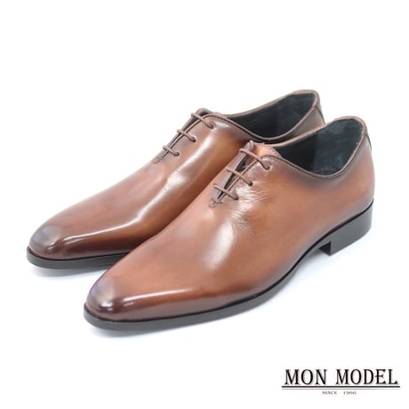 MON MODEL 本革 ホールカット（ワンピース）ビジネスシューズ 手染めアンティーク茶色（パティーヌ ブラウン）2E（EE）～3E（EEE）【マッケイ製法・革靴・紳士靴】(MM-2001-BR)