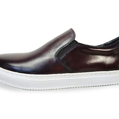 PARASHOE 本革 スリッポン レザースニーカー カジュアルシューズ 手染めアンティークワイン（パティーヌ バーガンディ）3E（EEE）【オパンケ製法・革靴】(PSMO-1902-WIN)