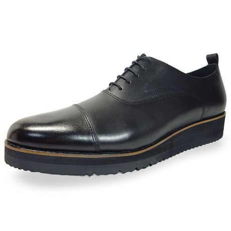 PARASHOE 本革 内羽根ストレートチップ 厚底ビジネスシューズ（ビジネススニーカー・ドレススニーカー）3E 黒【ビジカジ革靴／大きいサイズ・小さいサイズ対応】(PS-1822-BLK)