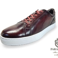 PARASHOE 本革 レースアップ レザースニーカー カジュアルシューズ 手染めアンティークワイン（パティーヌ バーガンディ）3E（EEE）【オパンケ製法・革靴】(PSMO-1903-WIN)
