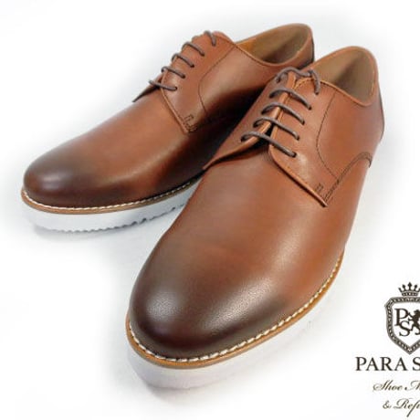 PARASHOE 本革  プレーントゥ ビジネスカジュアルシューズ 厚底白ソール 3E（EEE）茶色 22cm～32cm【メンズ革靴・紳士靴／大きいサイズ、小さいサイズあり】（PS-1811-BR）