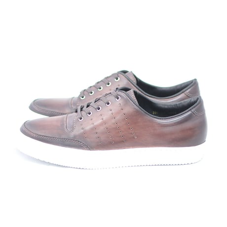 PARASHOE 本革 レザースニーカー カジュアルシューズ 手染めアンティーク濃茶（パティーヌ ダークブラウン）3E（EEE）【オパンケ製法・革靴・紳士靴】(PSMO-1901-DBR)