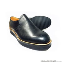 PARASHOE ハンドメイド 本革メダリオン ヴァンプ 厚底ビジネスカジュアルシューズ 黒 幅広甲高5E（EEEEE／Fワイズ）24cm～28cm【メンズ革靴・日本製】(PSY-1013C-BLK)