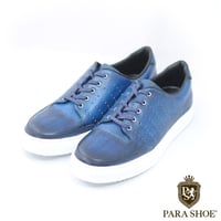 PARASHOE 本革 レザースニーカー カジュアルシューズ 手染めアンティーク紺色（パティーヌ ネイビー）3E（EEE）【オパンケ製法・革靴・紳士靴】(PSMO-1901-NV)