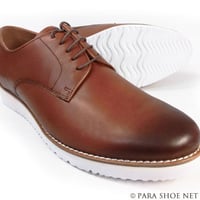 PARASHOE 本革  プレーントゥ ビジネスカジュアルシューズ 厚底白ソール 3E（EEE）茶色 22cm～32cm【メンズ革靴・紳士靴／大きいサイズ、小さいサイズあり】（PS-1811-BR）