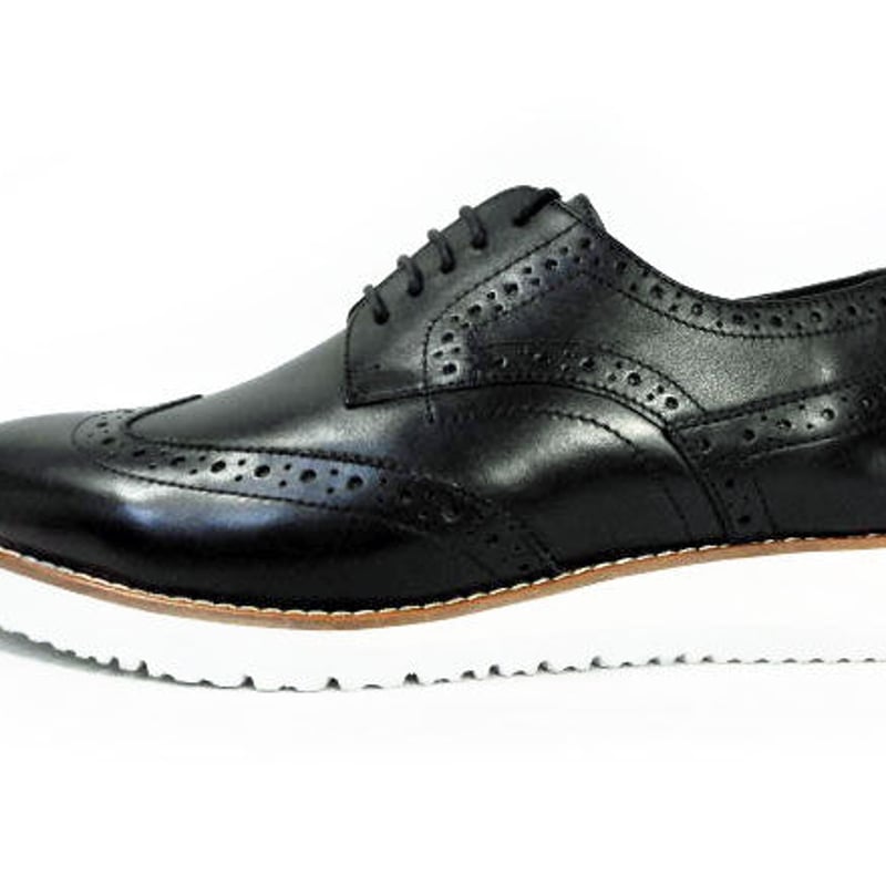 PARASHOE 本革 ウィングチップ ビジネスカジュアルシューズ 厚底白ソール ワイズ3E（EEE）黒 22cm〜32cm【メンズ革靴・紳士靴・大きいサイズ、小さいサイズあり】（PS-1810-BLK） PARASHOE 本革 ウィングチップ ビジネスカジュアルシューズ 厚底白