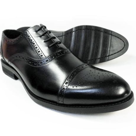 PARASHOE 本革 内羽根セミブローグ ビジネスシューズ 黒（ブラック）ワイズ2E（EE）～3E（EEE）【マッケイ製法・メンズ革靴・紳士靴】 (PS-13004-BLK)