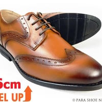 PARASHOE 本革 ウィングチップ シークレットヒールアップ ビジネスシューズ 茶色 3E 22cm、22.5cm、23cm、23.5cm、24cm【小さいサイズ 革靴】（PS1707S-BR）
