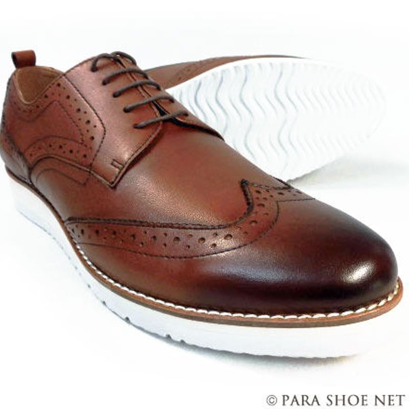 PARASHOE 本革 ウィングチップ ビジネスカジュアルシューズ 厚底白