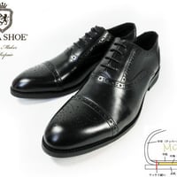 PARASHOE 本革 内羽根セミブローグ ビジネスシューズ 黒（ブラック）ワイズ2E（EE）～3E（EEE）【マッケイ製法・メンズ革靴・紳士靴】 (PS-13004-BLK)