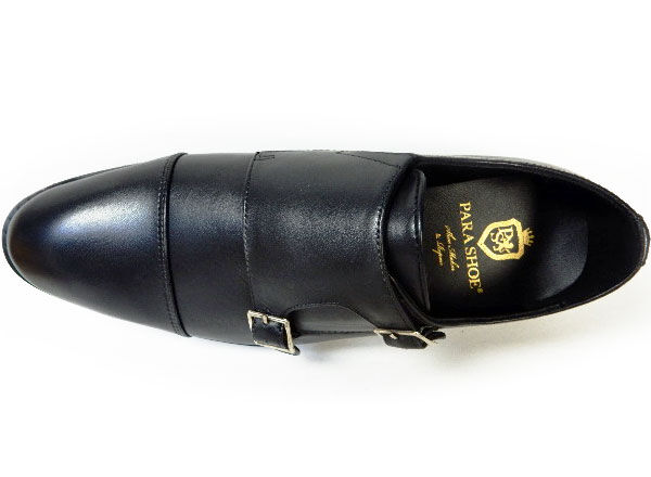 PARASHOE 本革 ダブルモンクストラップ ビジネスシューズ 黒 3E 22cm
