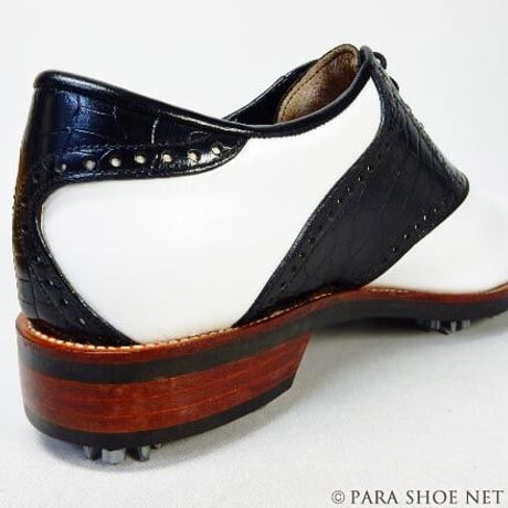 PARASHOE 本革 ハンドメイド クラシック ゴルフシューズ サドル（白×黒）3E（EEE） サイズ23cm～28cm（PSY-G101M）