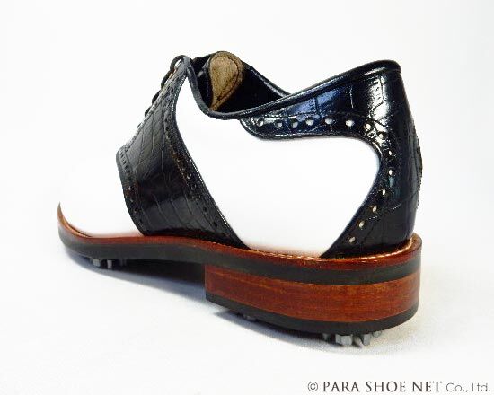 PARASHOE 本革 ハンドメイド クラシック ゴルフシューズ サドル（白×黒