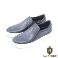 PARASHOE 本革 スリッポン レザースニーカー カジュアルシューズ 手染めアンティークブルー（パティーヌ ネイビー）3E（EEE）【オパンケ製法・革靴・紳士靴】(PSMO-1902-NV)