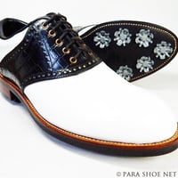 PARASHOE 本革 ハンドメイド クラシック ゴルフシューズ サドル（白×黒）3E（EEE） サイズ23cm～28cm（PSY-G101M）