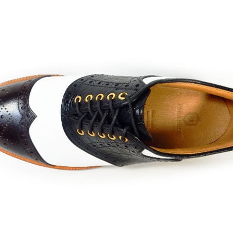 PARASHOE 本革底（レザーソール）ハンドメイド クラシック ゴルフシューズ サドルウィングブローグ（白×黒×茶）3E（EEE） サイズ23cm～28cm（PSY-G102M）