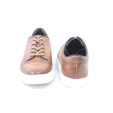 PARASHOE 本革 レザースニーカー カジュアルシューズ 手染めアンティーク茶色（パティーヌ ライトブラウン）3E（EEE）【オパンケ製法・革靴・紳士靴】(PSMO-1901-LBR)