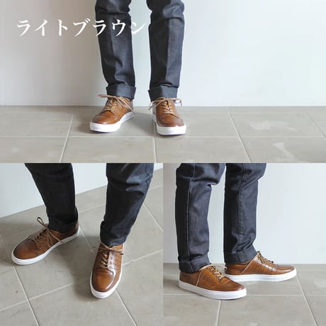 PARASHOE 本革 レザースニーカー カジュアルシューズ 手染めアンティーク茶色（パティーヌ ライトブラウン）3E（EEE）【オパンケ製法・革靴・紳士靴】(PSMO-1901-LBR)