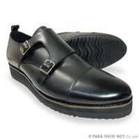 PARASHOE 本革 ダブルモンクストラップ 厚底ビジネスシューズ（ビジネススニーカー・ドレススニーカー）3E 黒【ビジカジ革靴／大きいサイズ・小さいサイズ対応】(PS-1823-BLK)