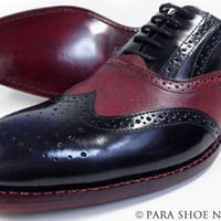 PARASHOE 本革底（レザーソール）コンビ ウィングチップ ビジネスシューズ ネイビー×ワイン ワイズ3E 20cm～33cm 【グッドイヤーウェルト製法/革靴/紳士靴/PS-1105-NVW】