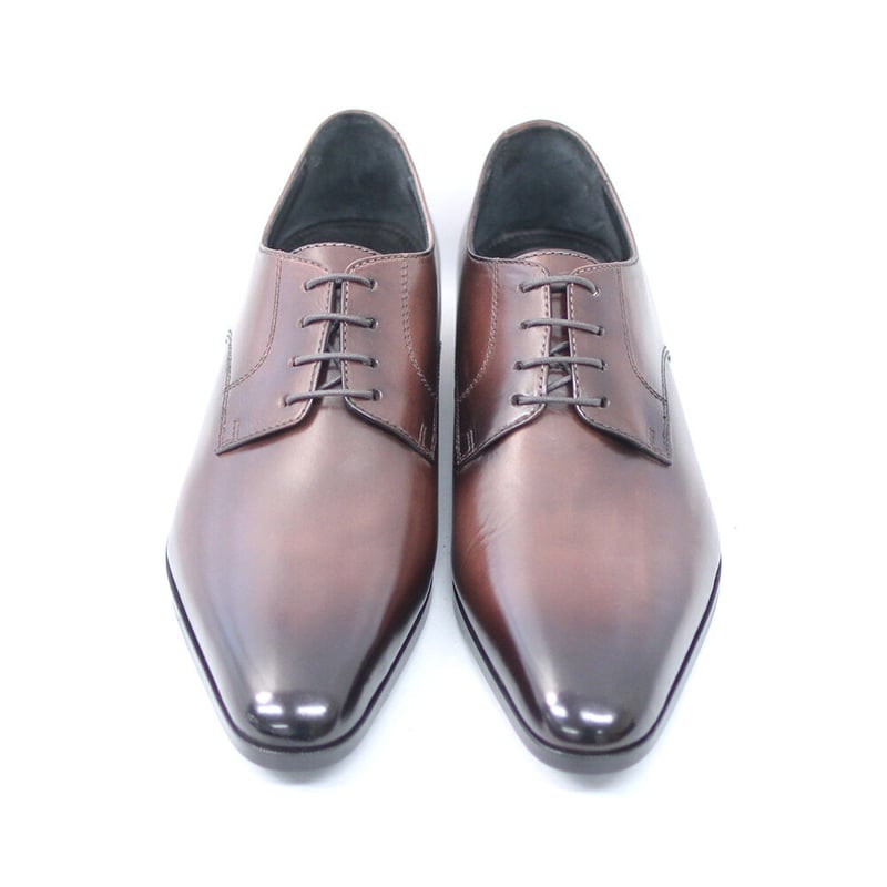 Mon Model パティーヌ 茶 6.5 24.5cm 千手染め 受注生産 MON MODEL 本革 プレーントゥ ビジネスシューズ 手染めアンティーク濃