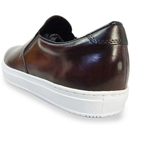 PARASHOE 本革 スリッポン レザースニーカー カジュアルシューズ 手染めアンティークワイン（パティーヌ バーガンディ）3E（EEE）【オパンケ製法・革靴】(PSMO-1902-WIN)