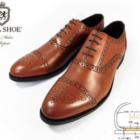 PARASHOE 本革 内羽根セミブローグ ビジネスシューズ 茶色（ブラウン）ワイズ2E（EE）～3E（EEE）【マッケイ製法・メンズ革靴・紳士靴】 (PS-13004-BRN)