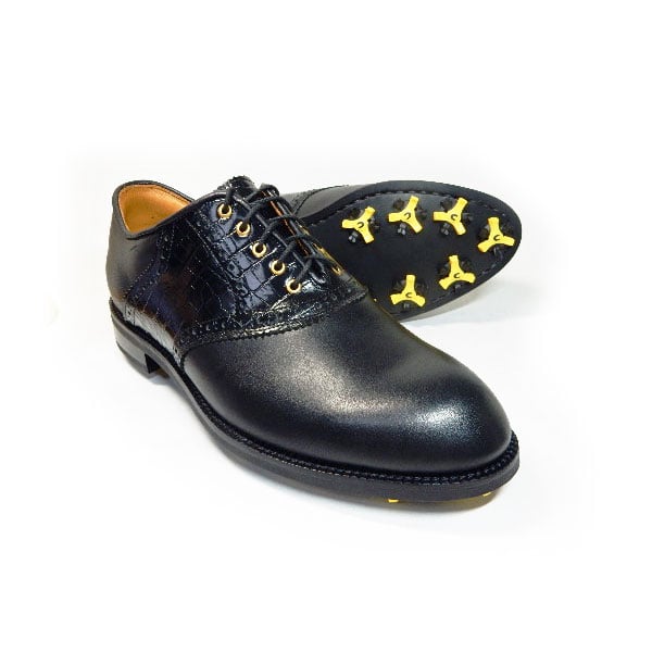 PRGR ゴルフシューズ 革靴/ドレスシューズ風　黒 PARASHOE 本革 ハンドメイド クラシック ゴルフシューズ サドル