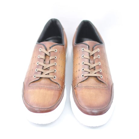 PARASHOE 本革 レザースニーカー カジュアルシューズ 手染めアンティーク茶色（パティーヌ ライトブラウン）3E（EEE）【オパンケ製法・革靴・紳士靴】(PSMO-1901-LBR)