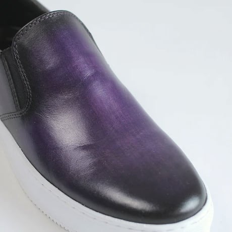 PARASHOE（パラシュー）本革スリッポン レザースニーカーカジュアルシューズ 手染めアンティーク紫（パティーヌ パープル）3E（EEE）【オパンケ製法・革靴・紳士靴】(PSMO1902-PPL)