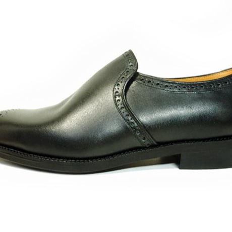 PARASHOE ハンドメイド（マッケイ製法）本革 メダリオン ヴァンプスリッポン ビジネスシューズ 黒 3E（EEE）22cm～32cm【メンズ革靴・紳士靴・日本製】(PSY-1012M-BLK)