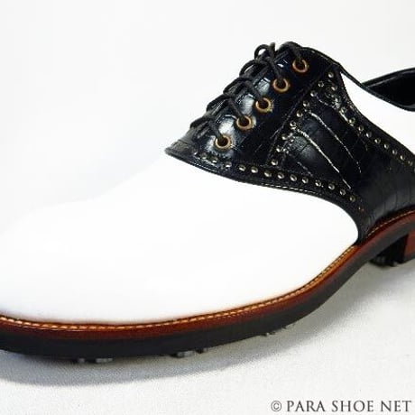 PARASHOE 本革 ハンドメイド クラシック ゴルフシューズ サドル（白×黒）3E（EEE） サイズ23cm～28cm（PSY-G101M）