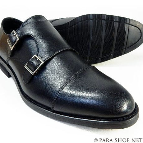 PARASHOE 本革 ダブルモンクストラップ ビジネスシューズ 黒 3E 22cm、22.5cm、23cm、23.5cm、24cm【小さいサイズ 革靴】（PS-1803-BLK）