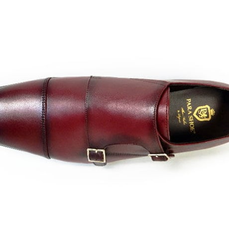 PARASHOE 本革 ダブルモンクストラップ ビジネスシューズ ワイン 4E 27.5cm、28cm、28.5cm、29cm、29.5cm、30cm、31cm、32cm（PS1808-WIN）