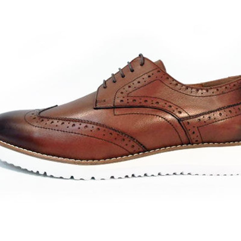 PARASHOE 本革 ウィングチップ ビジネスカジュアルシューズ 厚底白