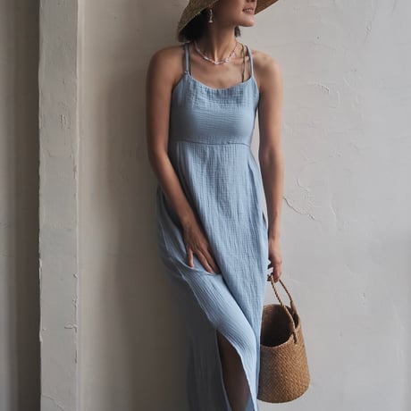 gaze cotton lace up summer dress