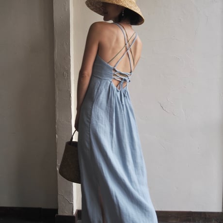 gaze cotton lace up summer dress