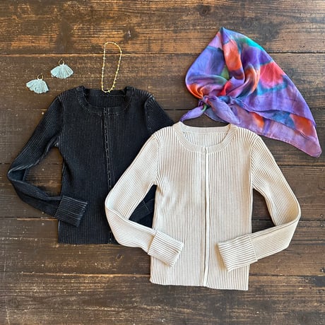 plating　crew neck cardigan