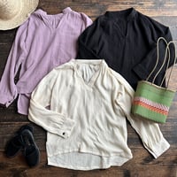 waffle gaze cotton blouse