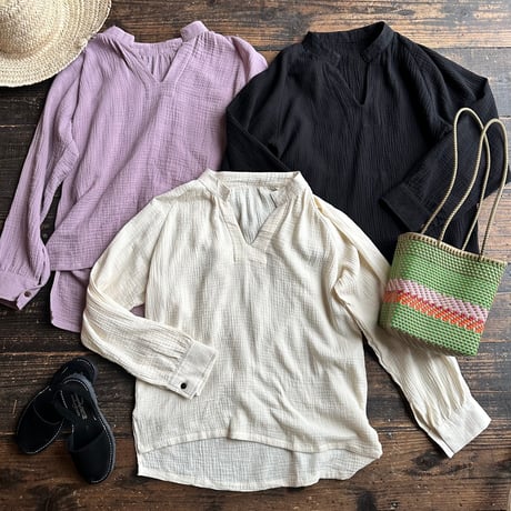 waffle gaze cotton blouse