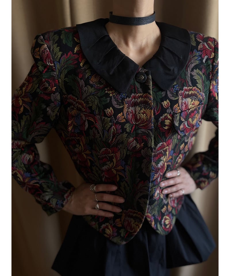 floral jacquard 2way collar jacket-5010-10 | CO