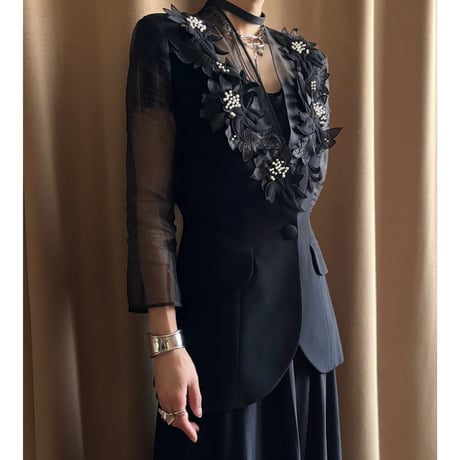 3D flower motif black jacket-4612-4