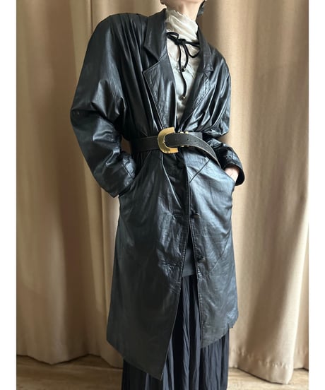 Auanti real leather black long coat-3171-12