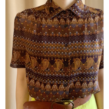 Deep brown paisley rétro sheer shirt-2900-8